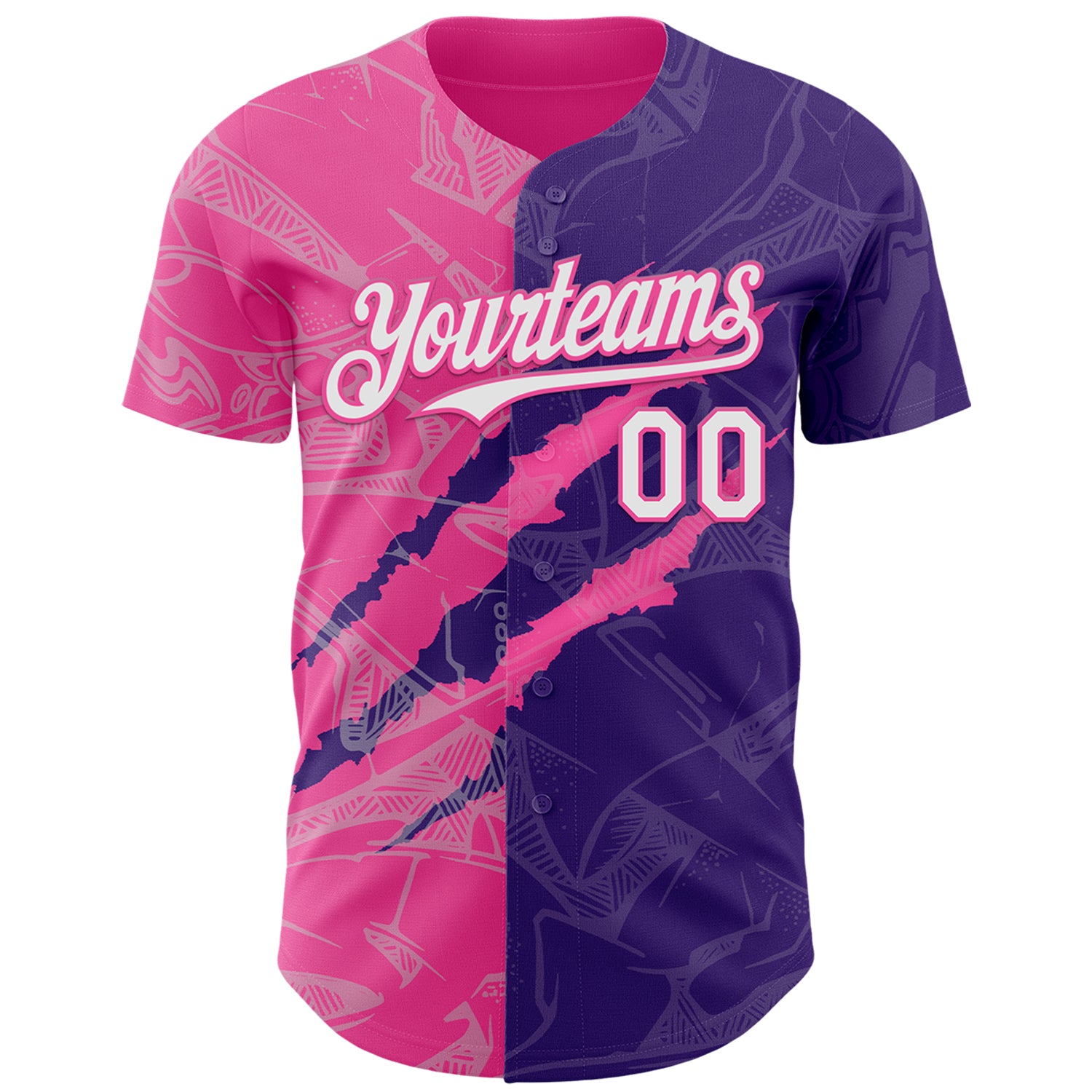 Custom Graffiti Pattern White Purple-Pink 3D Scratch Authentic Baseball Jersey