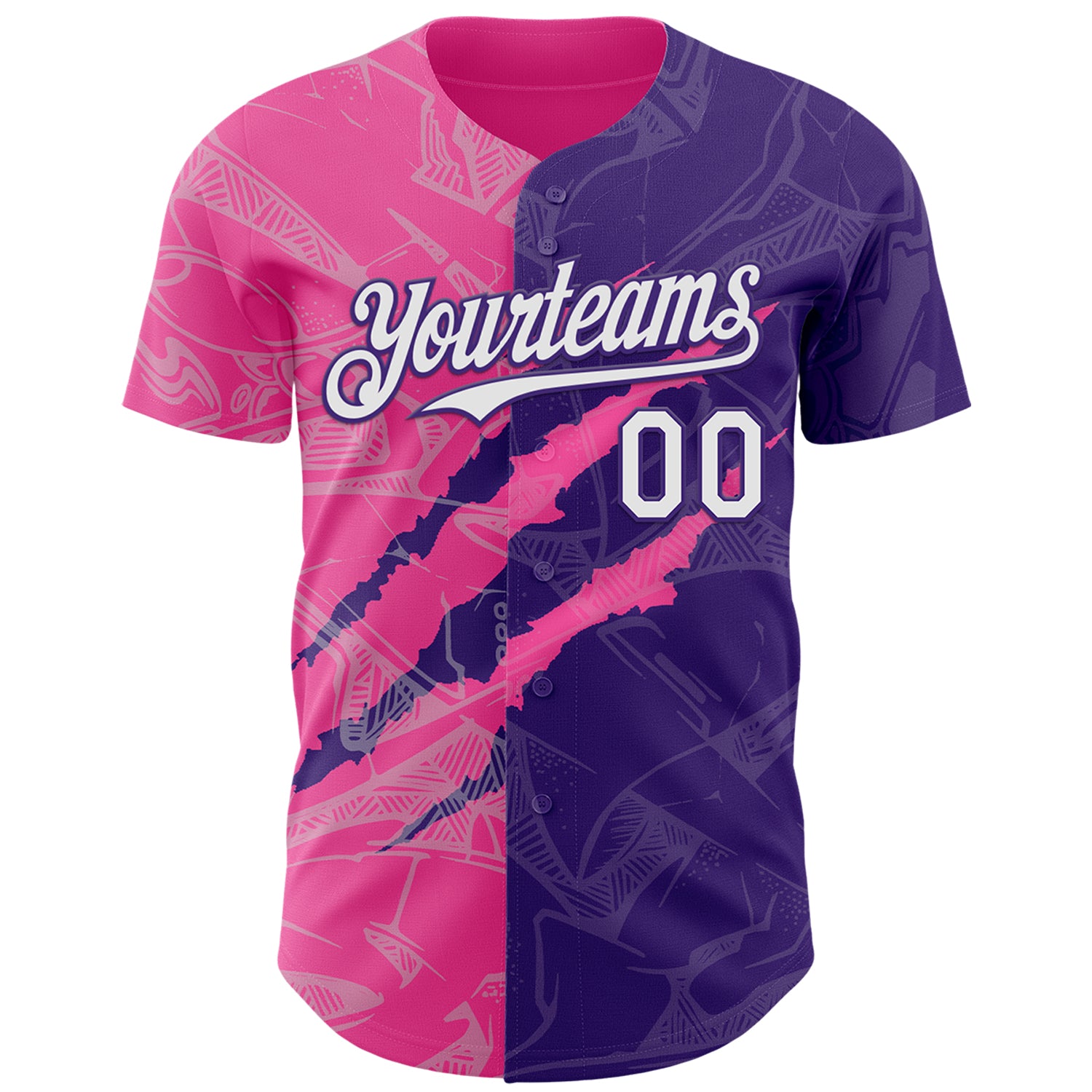 Custom Graffiti Pattern White Purple-Pink 3D Scratch Authentic Baseball Jersey