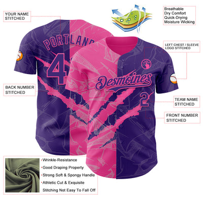 Custom Graffiti Pattern Purple-Pink 3D Scratch Authentic Baseball Jersey