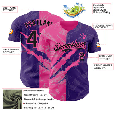 Custom Graffiti Pattern Black Purple-Pink 3D Scratch Authentic Baseball Jersey