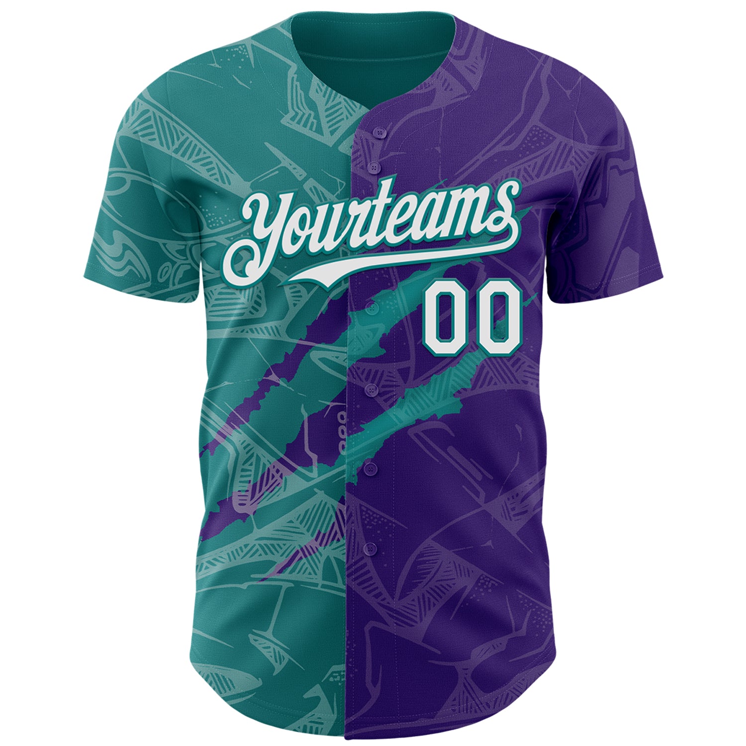 Custom Graffiti Pattern White Purple-Teal 3D Scratch Authentic Baseball Jersey