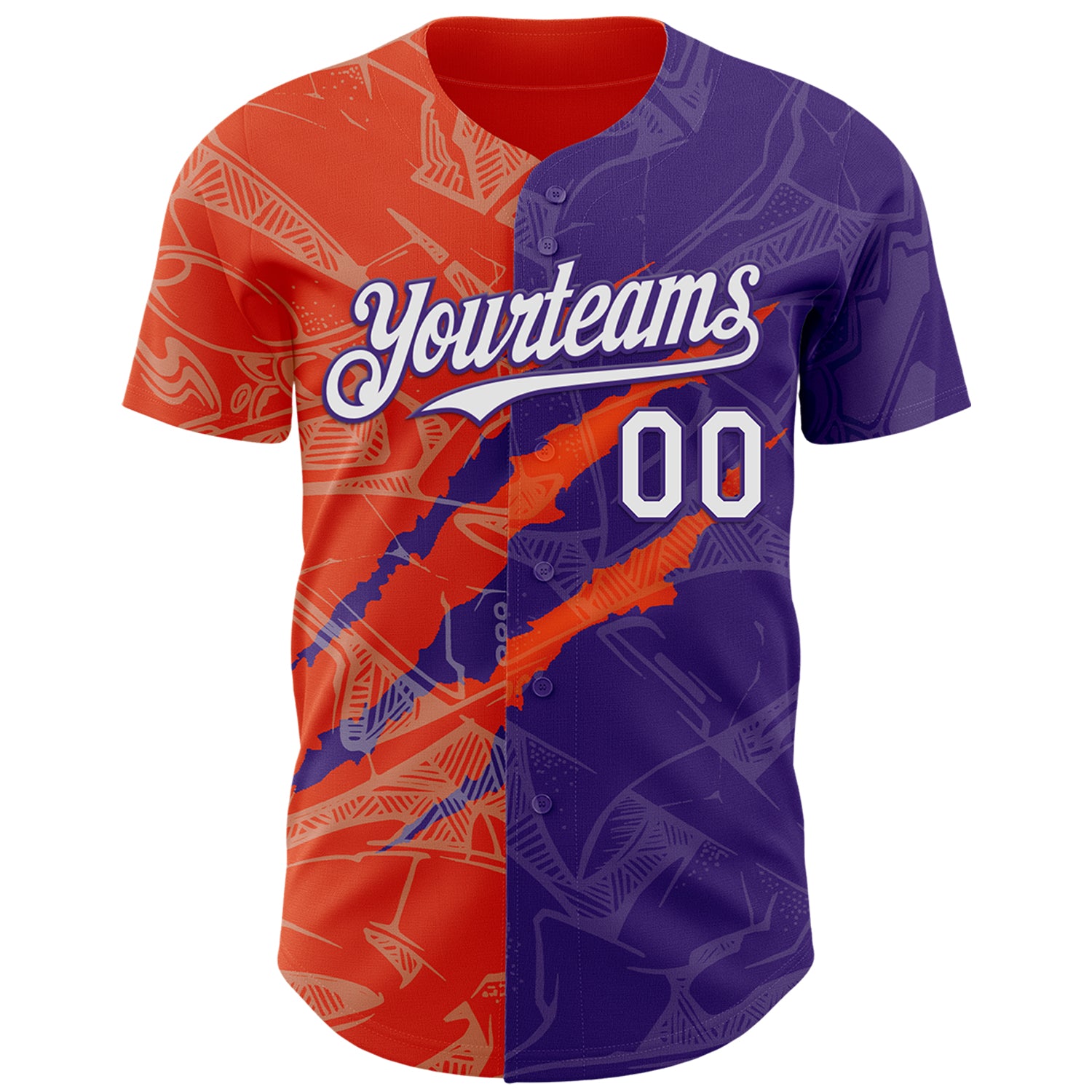 Custom Graffiti Pattern White Purple-Orange 3D Scratch Authentic Baseball Jersey