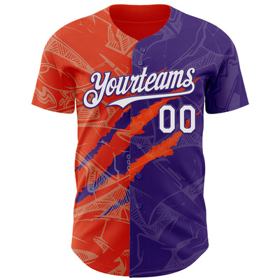 Custom Graffiti Pattern White Purple-Orange 3D Scratch Authentic Baseball Jersey