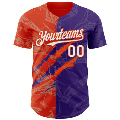 Custom Graffiti Pattern White Purple-Orange 3D Scratch Authentic Baseball Jersey