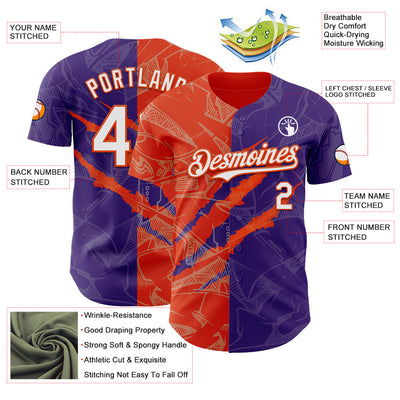 Custom Graffiti Pattern White Purple-Orange 3D Scratch Authentic Baseball Jersey