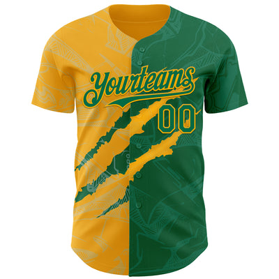 Custom Graffiti Pattern Kelly Green-Gold 3D Scratch Authentic Baseball Jersey