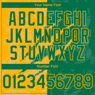 Custom Graffiti Pattern Kelly Green-Gold 3D Scratch Authentic Baseball Jersey