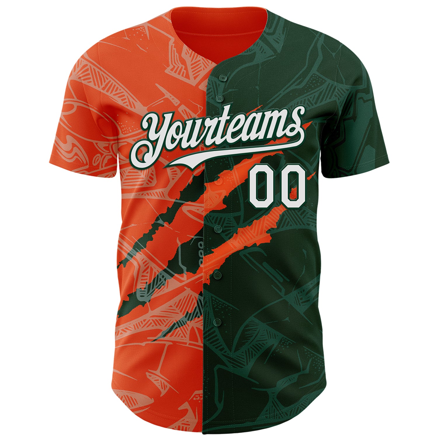 Custom Graffiti Pattern White Green-Orange 3D Scratch Authentic Baseball Jersey