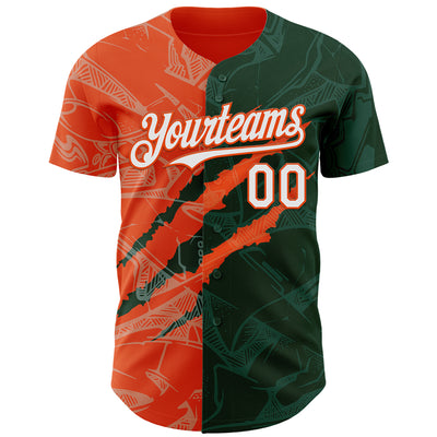 Custom Graffiti Pattern White Green-Orange 3D Scratch Authentic Baseball Jersey