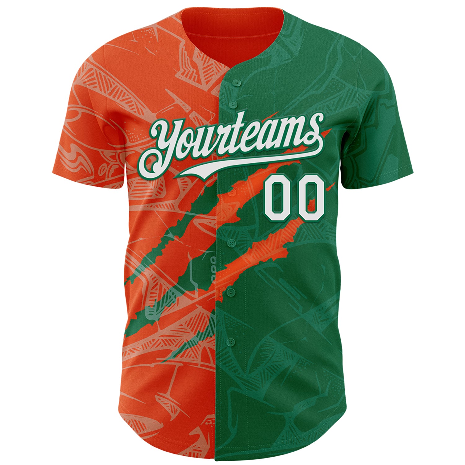 Custom Graffiti Pattern White Kelly Green-Orange 3D Scratch Authentic Baseball Jersey