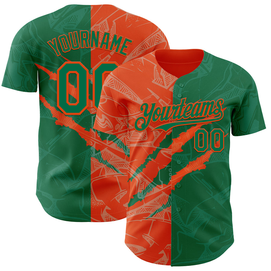 Custom Graffiti Pattern Kelly Green-Orange 3D Scratch Authentic Baseball Jersey