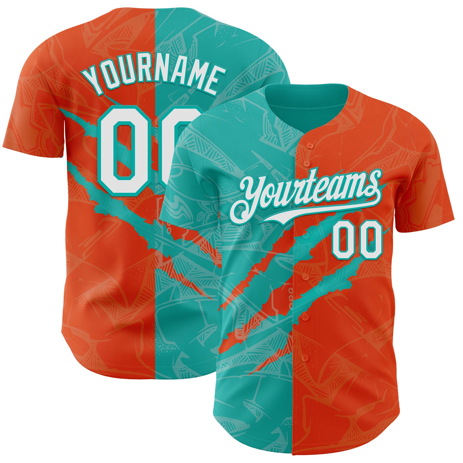 Custom Graffiti Pattern White Orange-Aqua 3D Scratch Authentic Baseball Jersey