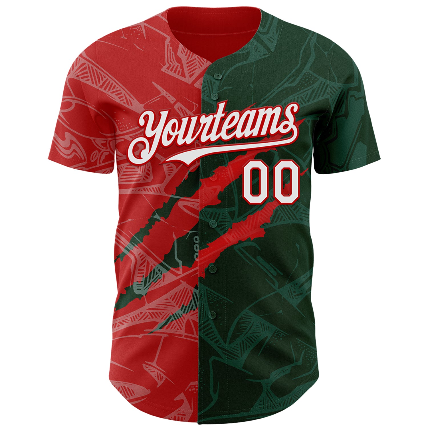 Custom Graffiti Pattern White Green-Red 3D Scratch Authentic Baseball Jersey