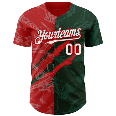 Custom Graffiti Pattern White Green-Red 3D Scratch Authentic Baseball Jersey