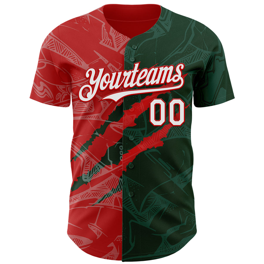 Custom Graffiti Pattern White Green-Red 3D Scratch Authentic Baseball Jersey