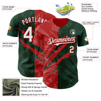 Custom Graffiti Pattern White Green-Red 3D Scratch Authentic Baseball Jersey