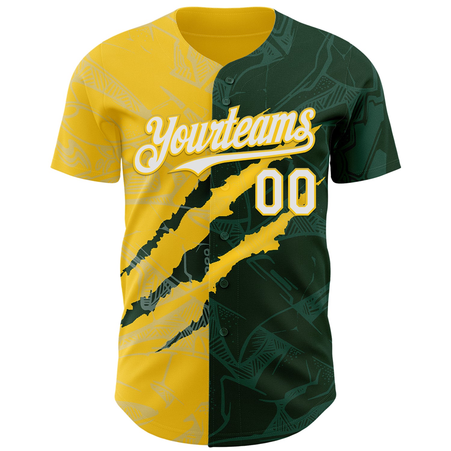 Custom Graffiti Pattern White Green-Yellow 3D Scratch Authentic Baseball Jersey