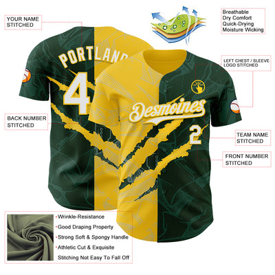 Custom Graffiti Pattern White Green-Yellow 3D Scratch Authentic Baseball Jersey