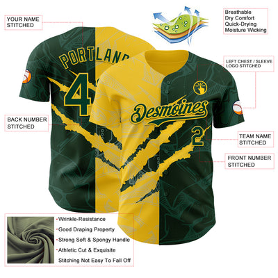 Custom Graffiti Pattern Green-Yellow 3D Scratch Authentic Baseball Jersey
