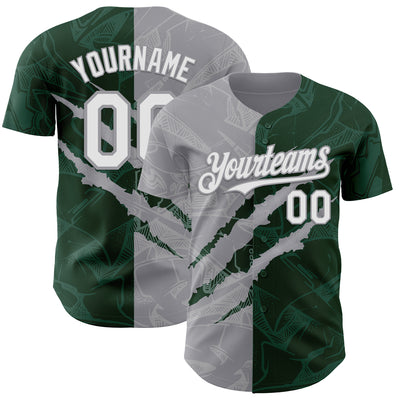 Custom Graffiti Pattern White Green-Gray 3D Scratch Authentic Baseball Jersey