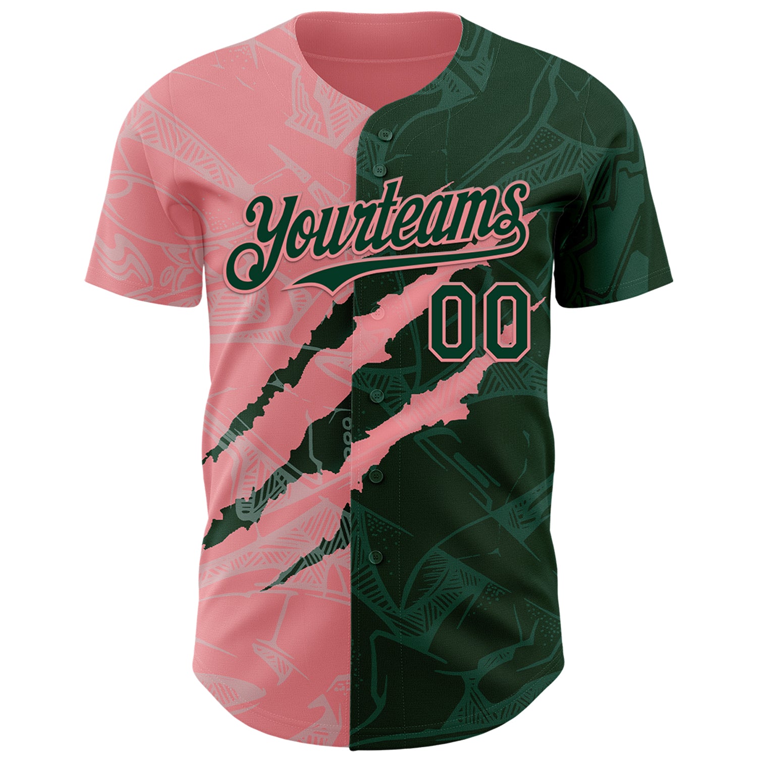 Custom Graffiti Pattern Green-Medium Pink 3D Scratch Authentic Baseball Jersey