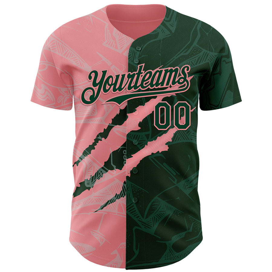 Custom Graffiti Pattern Green-Medium Pink 3D Scratch Authentic Baseball Jersey