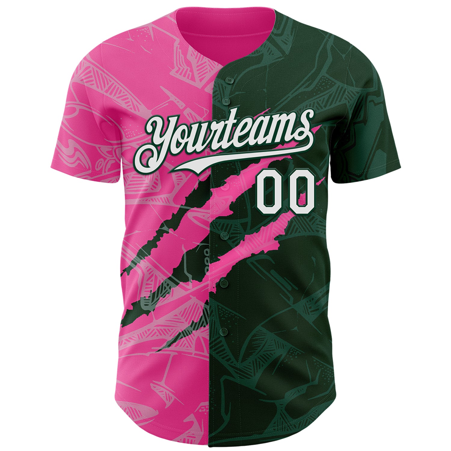 Custom Graffiti Pattern White Green-Pink 3D Scratch Authentic Baseball Jersey