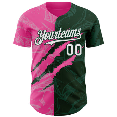 Custom Graffiti Pattern White Green-Pink 3D Scratch Authentic Baseball Jersey