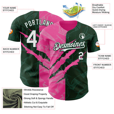 Custom Graffiti Pattern White Green-Pink 3D Scratch Authentic Baseball Jersey
