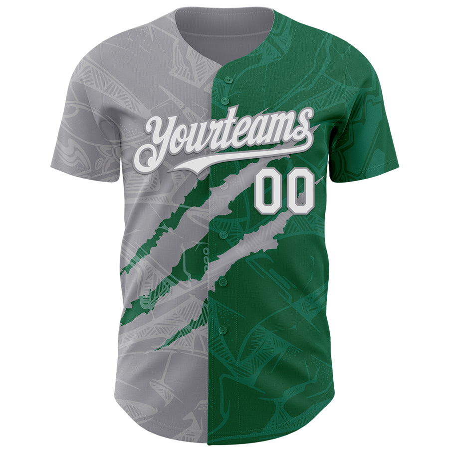 Custom Graffiti Pattern White Kelly Green-Gray 3D Scratch Authentic Baseball Jersey