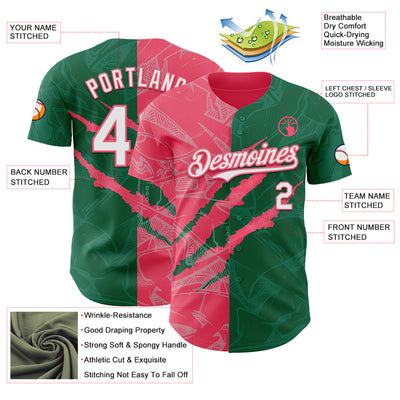 Custom Graffiti Pattern White Kelly Green-Neon Pink 3D Scratch Authentic Baseball Jersey