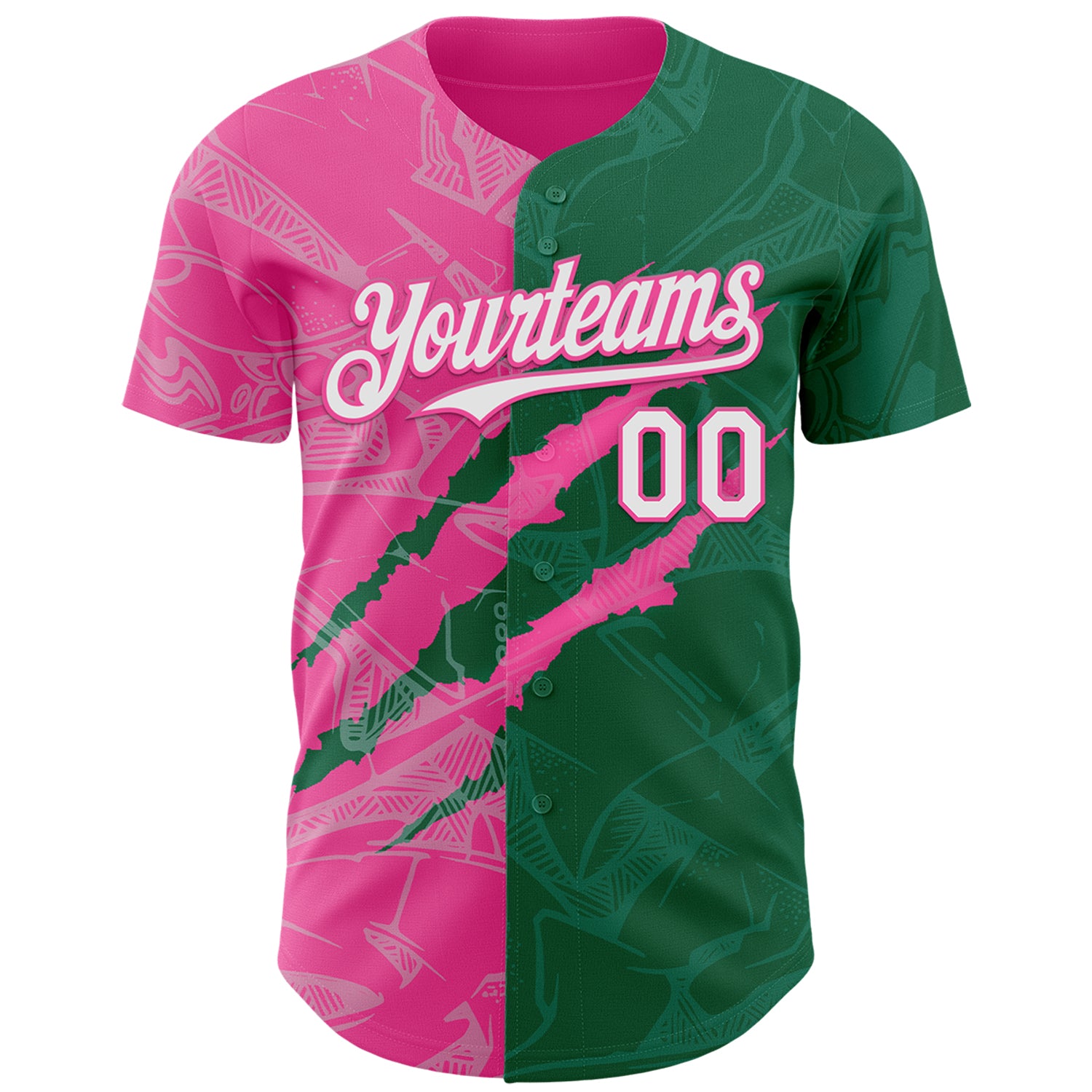 Custom Graffiti Pattern White Kelly Green-Pink 3D Scratch Authentic Baseball Jersey