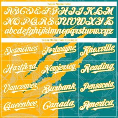 Custom Graffiti Pattern White Teal-Gold 3D Scratch Authentic Baseball Jersey