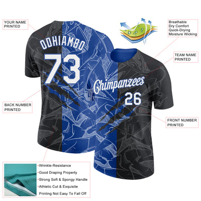 Custom Graffiti Pattern White Black-Royal Scratch 3D Performance T-Shirt