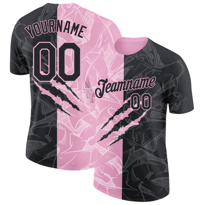 Custom Graffiti Pattern Black-Light Pink Scratch 3D Performance T-Shirt