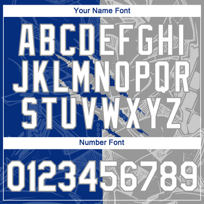 Custom Graffiti Pattern White Royal-Gray Scratch 3D Performance T-Shirt