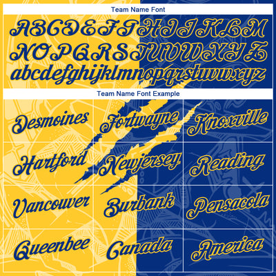 Custom Graffiti Pattern Royal-Yellow Scratch 3D Performance T-Shirt