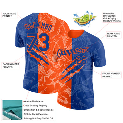 Custom Graffiti Pattern Royal-Orange Scratch 3D Performance T-Shirt