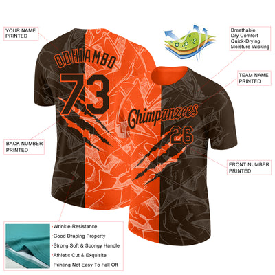 Custom Graffiti Pattern Brown-Orange Scratch 3D Performance T-Shirt