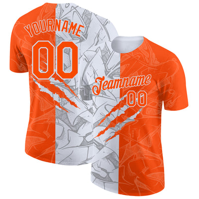 Custom Graffiti Pattern Orange-White Scratch 3D Performance T-Shirt