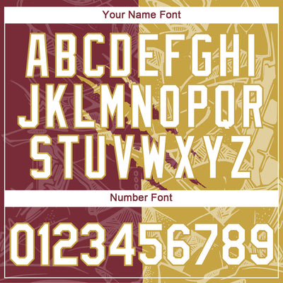 Custom Graffiti Pattern White Burgundy-Old Gold Scratch 3D Performance T-Shirt