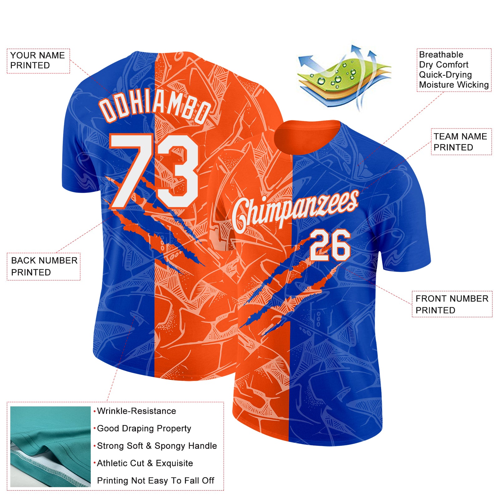 Custom Graffiti Pattern White Thunder Blue-Orange Scratch 3D Performance T-Shirt