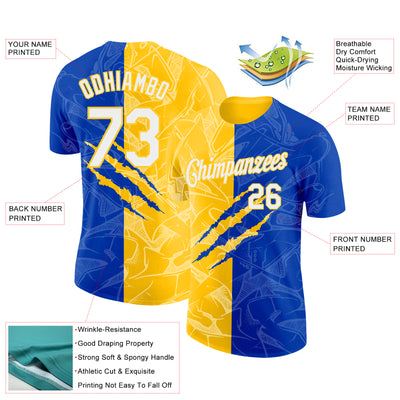 Custom Graffiti Pattern White Thunder Blue-Yellow Scratch 3D Performance T-Shirt