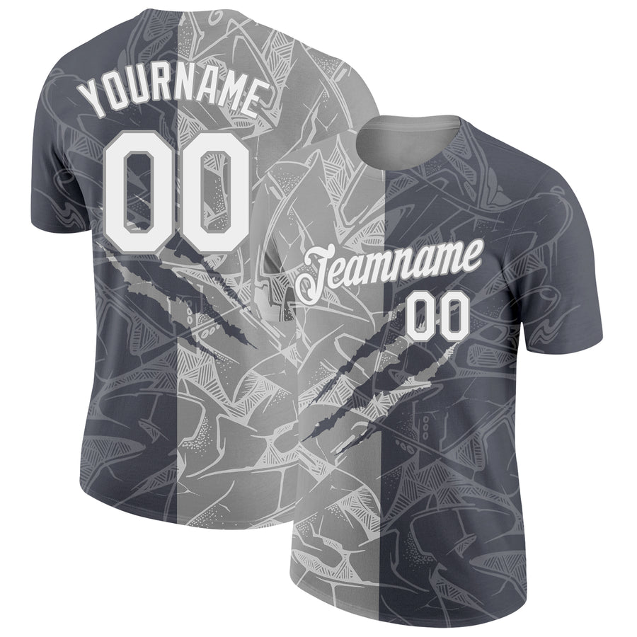 Custom Graffiti Pattern White Steel Gray-Gray Scratch 3D Performance T-Shirt