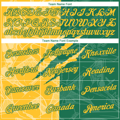 Custom Graffiti Pattern Gold-Kelly Green Scratch 3D Performance T-Shirt