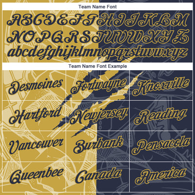 Custom Graffiti Pattern Navy-Old Gold Scratch 3D Performance T-Shirt