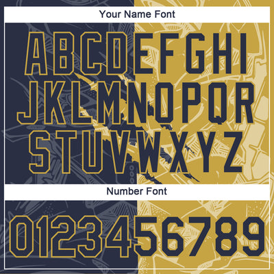 Custom Graffiti Pattern Navy-Old Gold Scratch 3D Performance T-Shirt