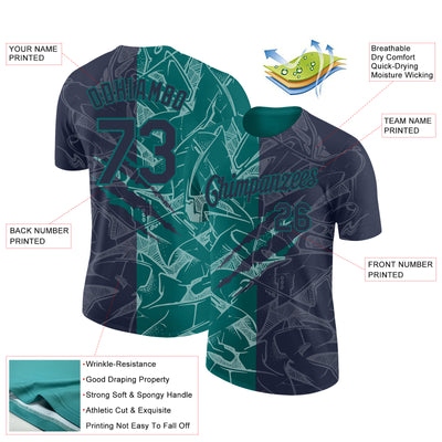 Custom Graffiti Pattern Navy-Teal Scratch 3D Performance T-Shirt