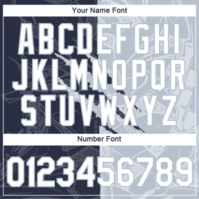 Custom Graffiti Pattern White Navy-Silver Scratch 3D Performance T-Shirt