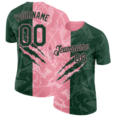 Custom Graffiti Pattern Green-Medium Pink Scratch 3D Performance T-Shirt